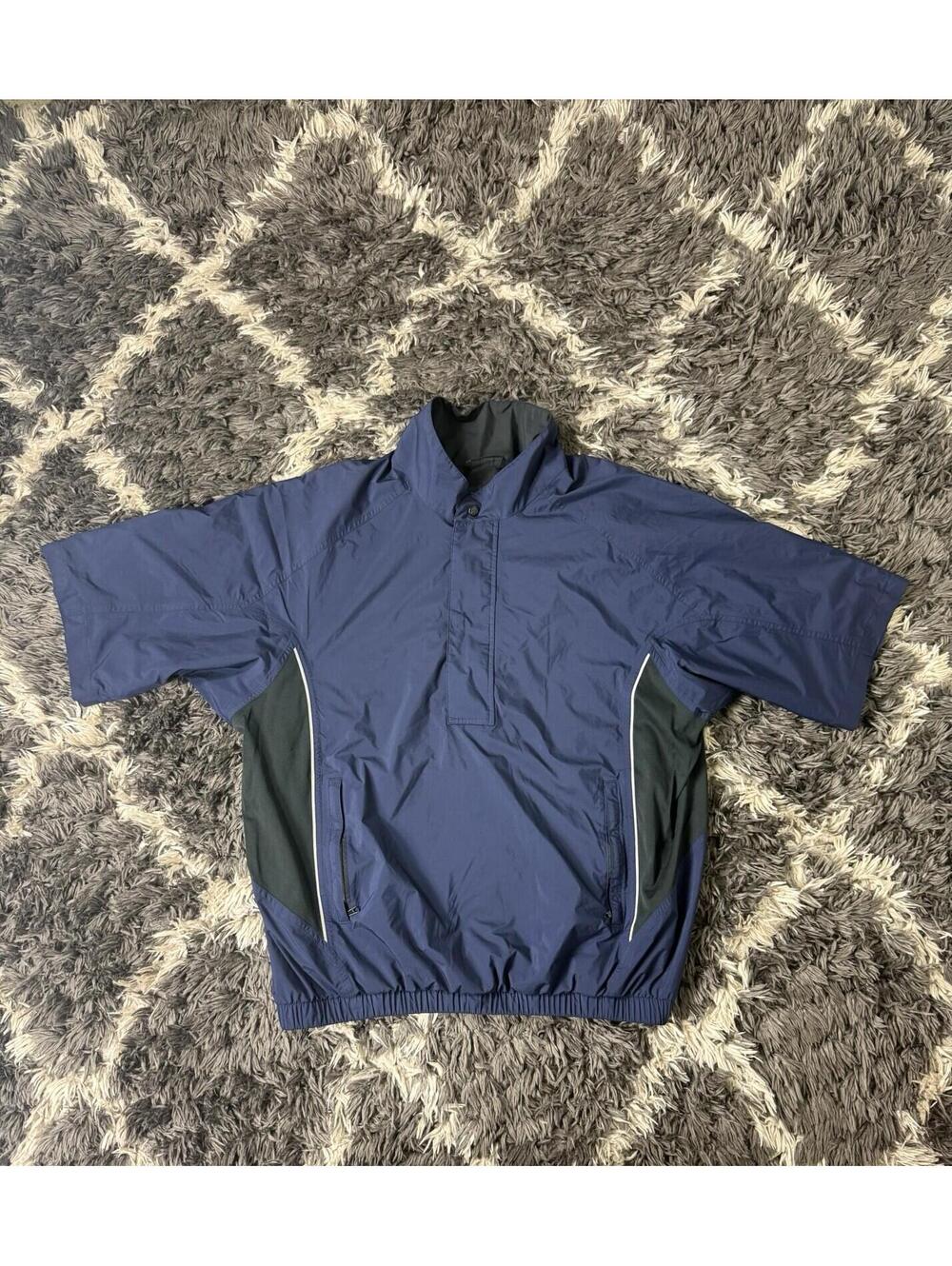 FootJoy DryJoys Golf Jacket Large Mens Navy Blue Short Sleeve Windshirt Pullover